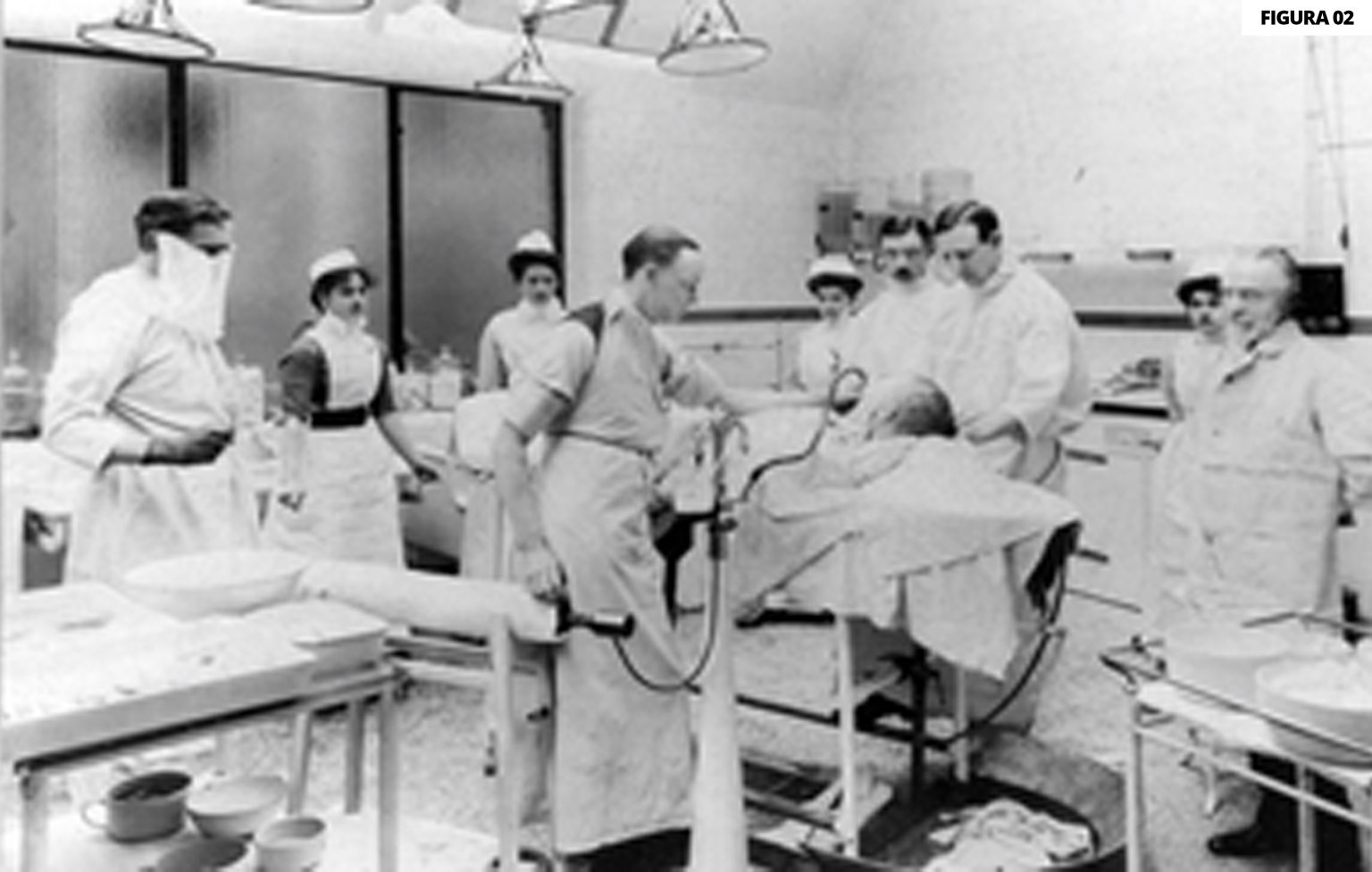 Figura 2 – a) Sir Victor Horsley na sala de cirurgia no Hospital Queen Square (1906), considerado o pai da Neurocirurgia (1857–1916); b) Harvey Cushing é considerado o pai da neurocirurgia moderna por ter desenvolvido técnicas cirúrgicas até hoje utilizadas (1869 – 1933).